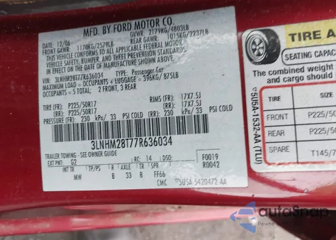 2007 Lincoln Mkz из США, поврежденный, VIN 3LNHM28T77R636034